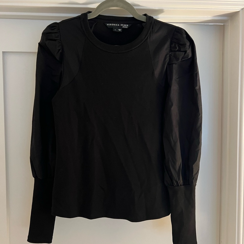 Veronica Beard Black Ruffled Long Sleeve Blouse